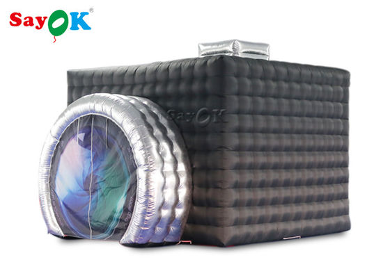 पार्टी के लिए एलईडी के साथ ब्लैक + सिल्वर कलर inflatable फोटो बूथ टेंट