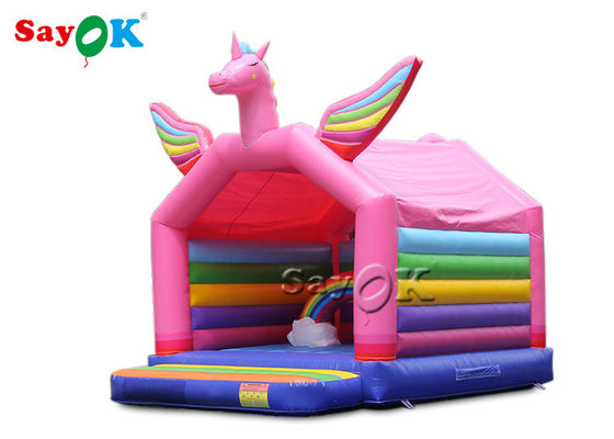5x4mH राजकुमारी गुलाबी इंद्रधनुष यूनिकॉर्न Inflatable Bounce Castle For Kid