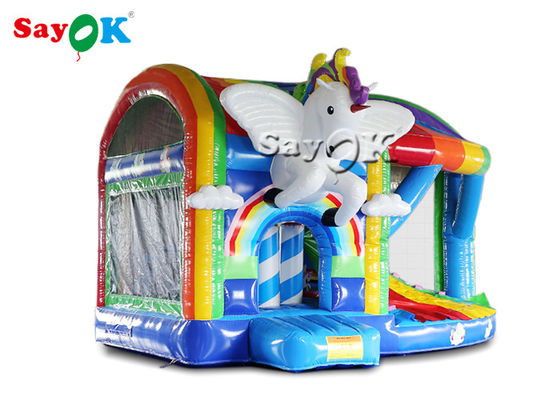 आउटडोर खेल का मैदान पीवीसी इंद्रधनुष inflatable unicorn उछल महल